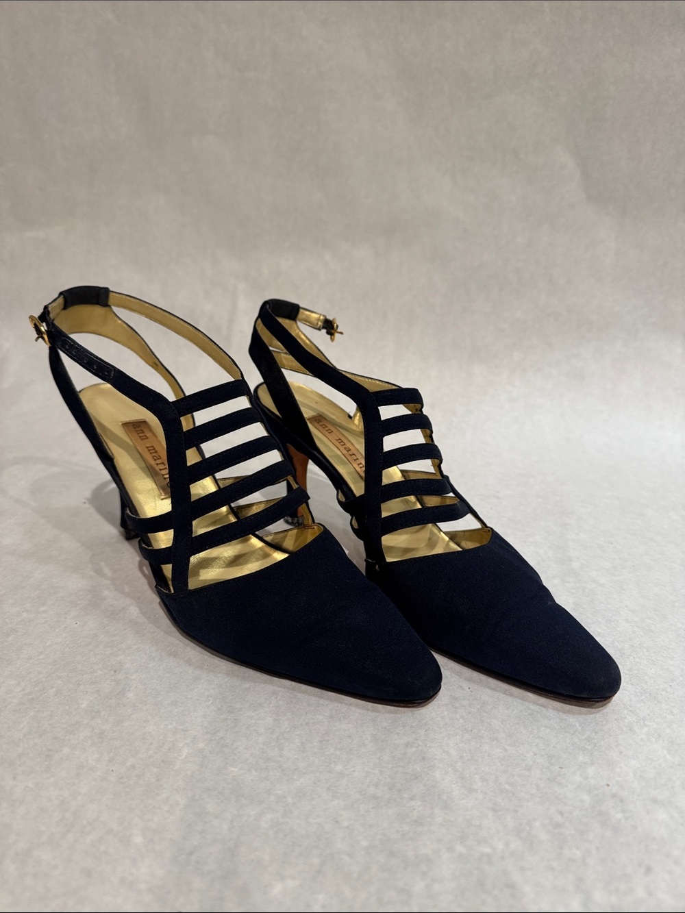 Ann Marino Navy Blue Strappy Pointed-Toe Women's Heels